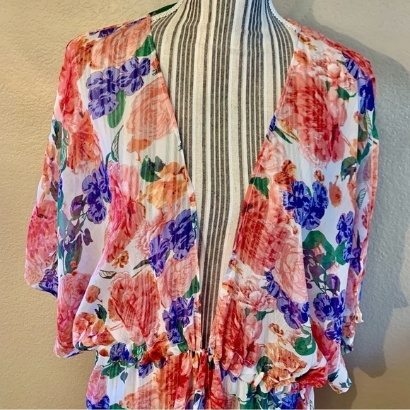 NWT Rachel Roy Wrap Robe L/XL Sheer Lightweight Flowy Boho Pink Purple Floral - Picture 2 of 15